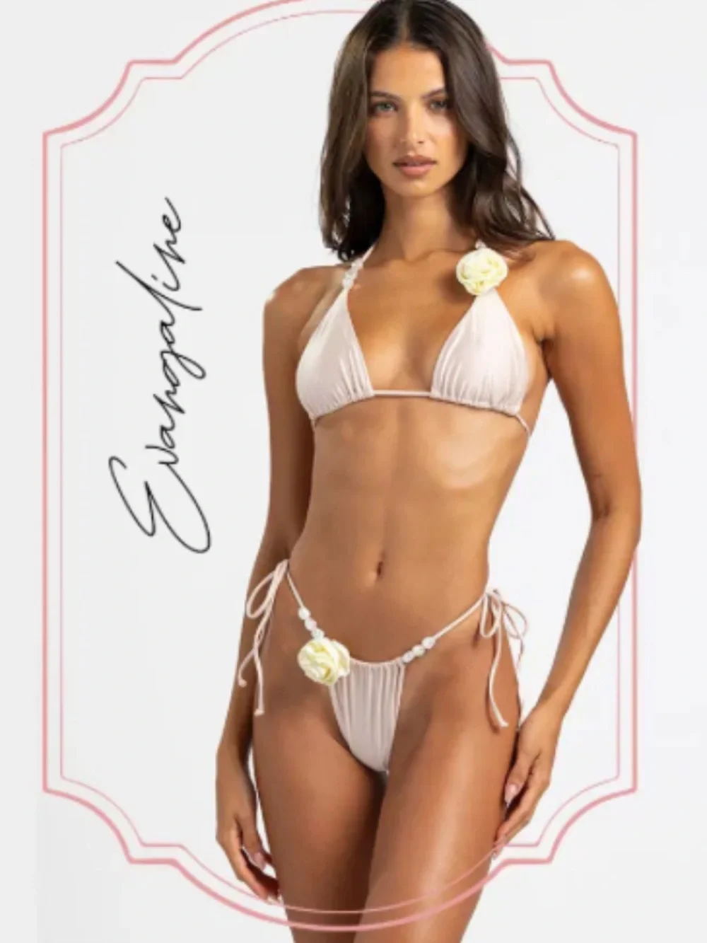 Beach Bunny Evangeline Ivory Triangle Bikini set NWT L